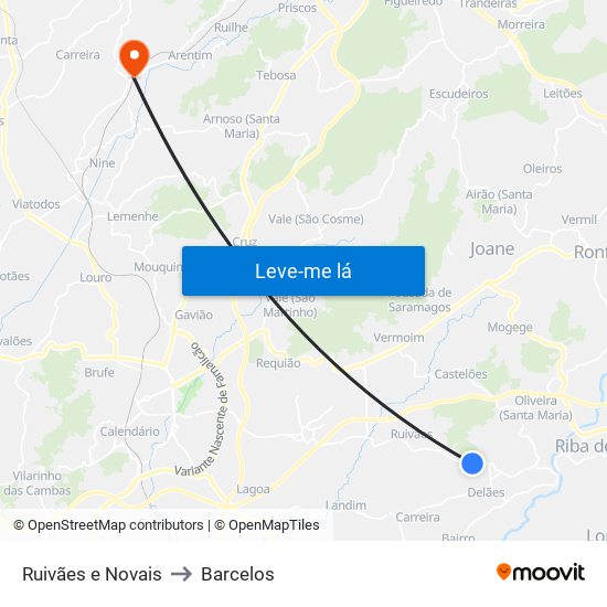 Ruivães e Novais to Barcelos map