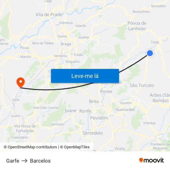 Garfe to Barcelos map