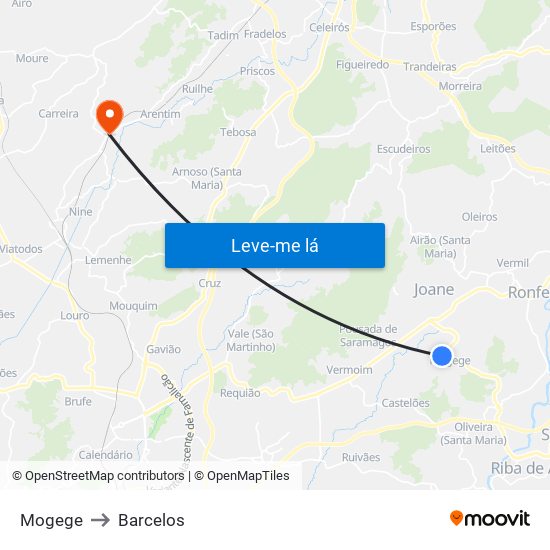 Mogege to Barcelos map