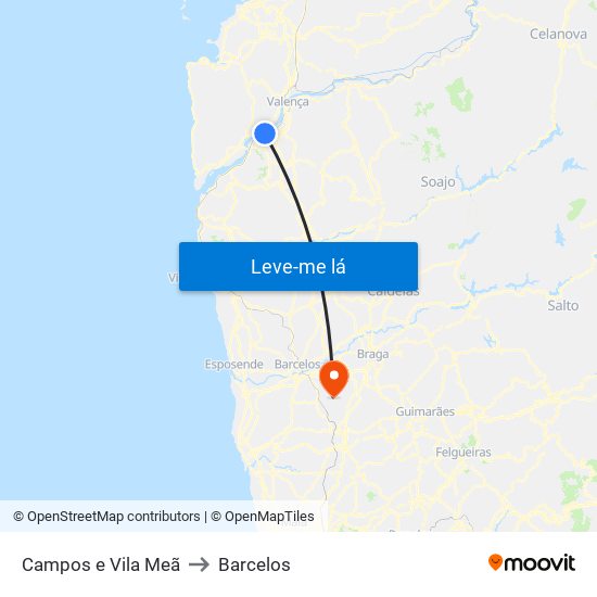 Campos e Vila Meã to Barcelos map