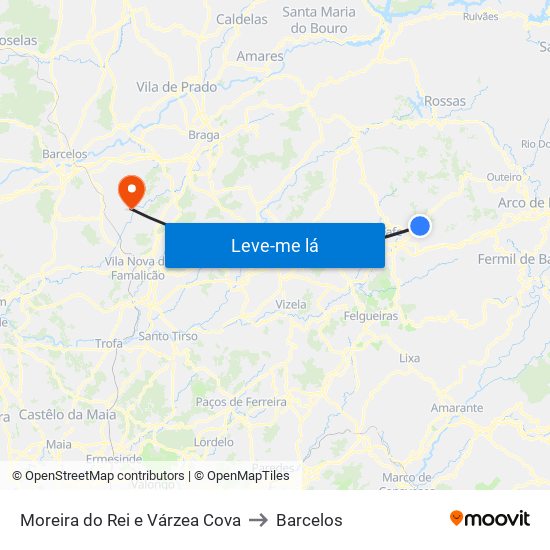 Moreira do Rei e Várzea Cova to Barcelos map