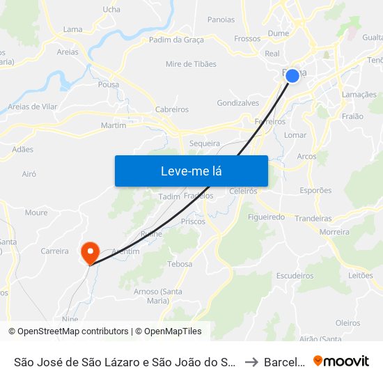 São José de São Lázaro e São João do Souto to Barcelos map