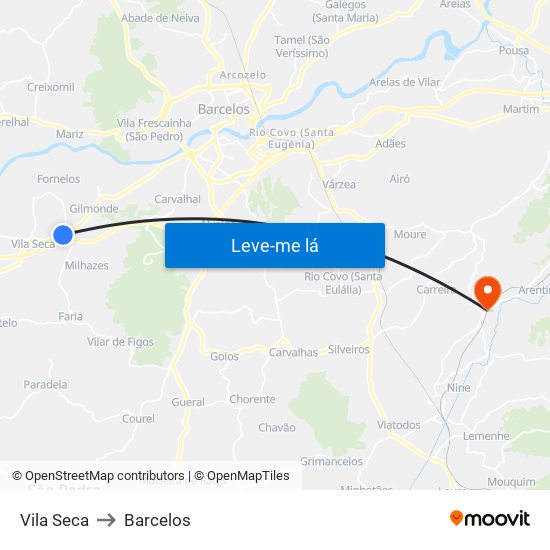 Vila Seca to Barcelos map