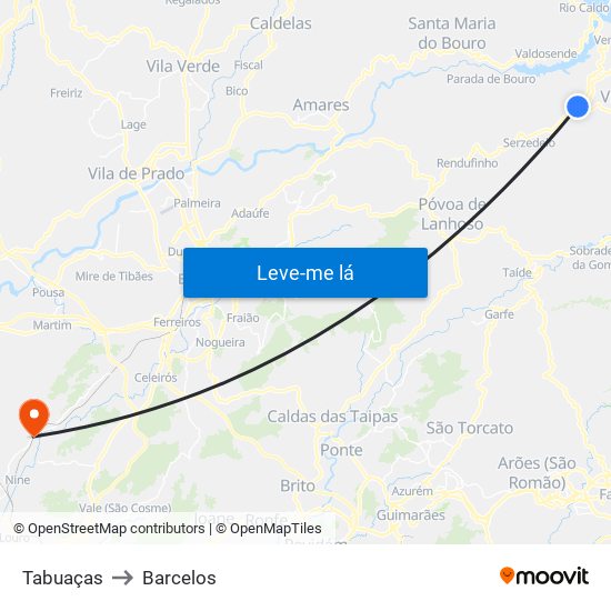 Tabuaças to Barcelos map