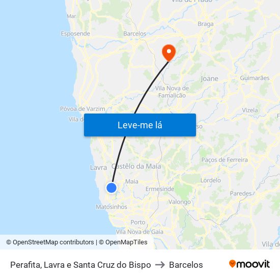 Perafita, Lavra e Santa Cruz do Bispo to Barcelos map