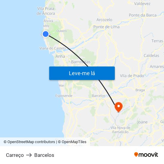 Carreço to Barcelos map