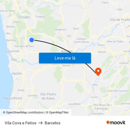 Vila Cova e Feitos to Barcelos map