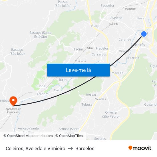 Celeirós, Aveleda e Vimieiro to Barcelos map