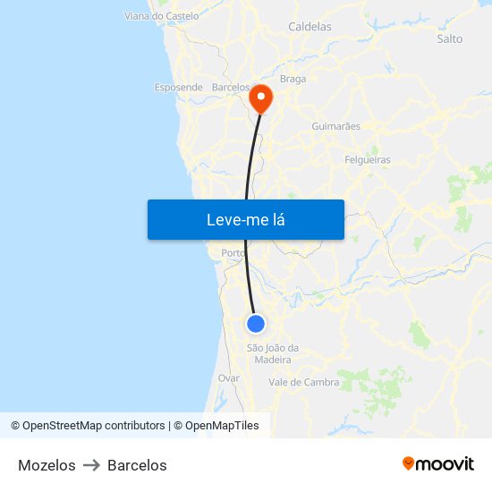 Mozelos to Barcelos map