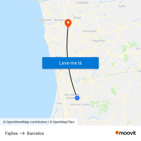 Fajões to Barcelos map