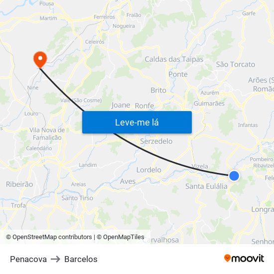 Penacova to Barcelos map