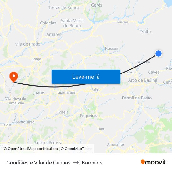 Gondiães e Vilar de Cunhas to Barcelos map
