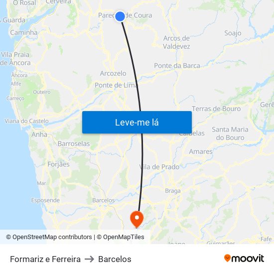 Formariz e Ferreira to Barcelos map