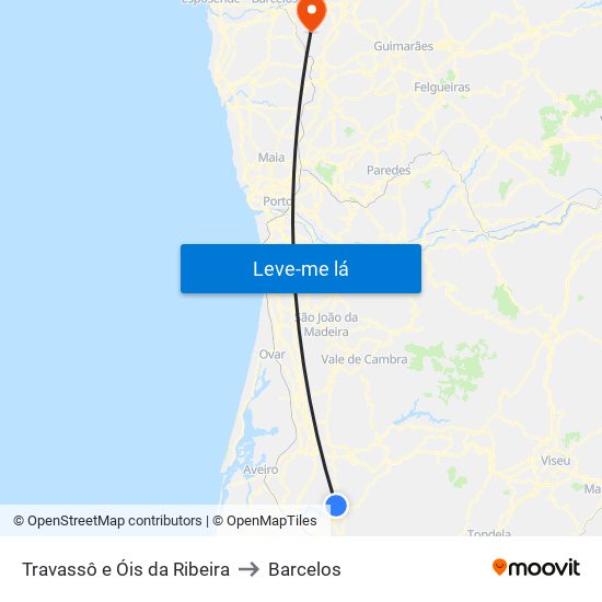 Travassô e Óis da Ribeira to Barcelos map