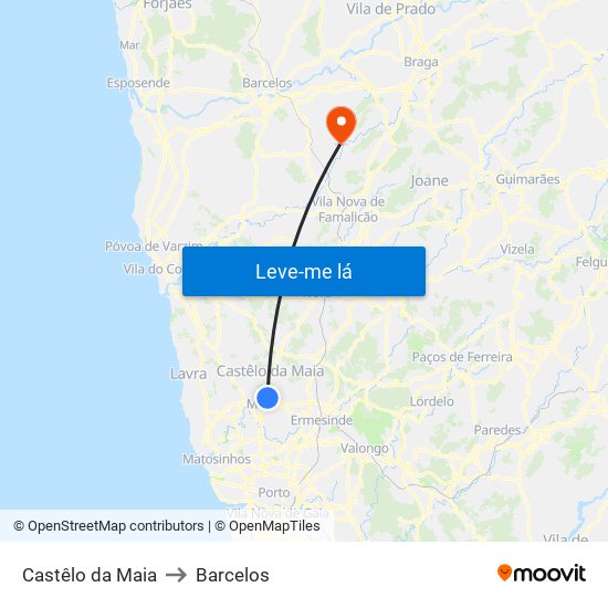 Castêlo da Maia to Barcelos map