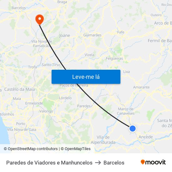 Paredes de Viadores e Manhuncelos to Barcelos map