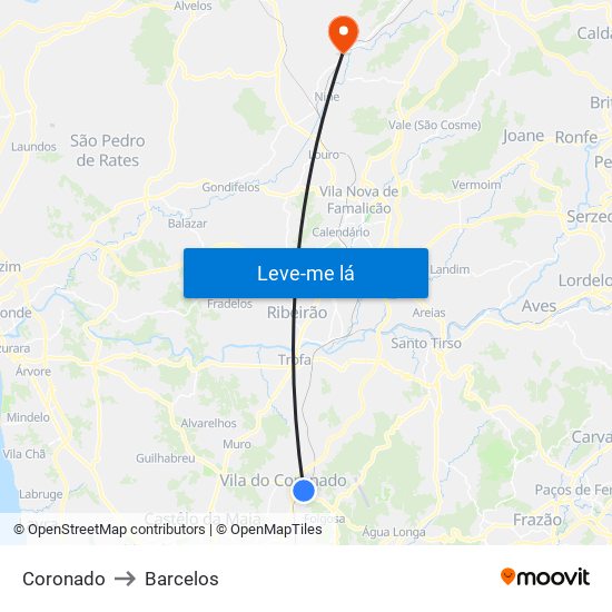 Coronado to Barcelos map