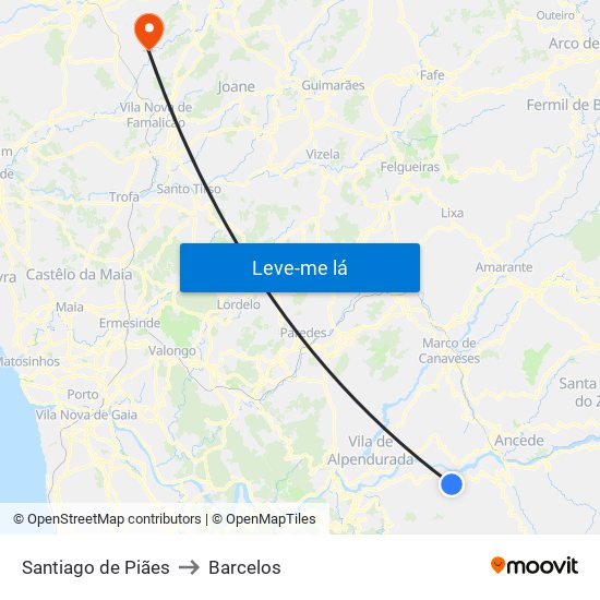 Santiago de Piães to Barcelos map