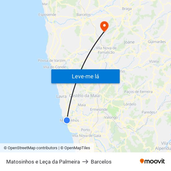 Matosinhos e Leça da Palmeira to Barcelos map