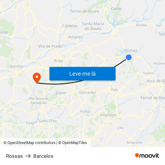 Rossas to Barcelos map