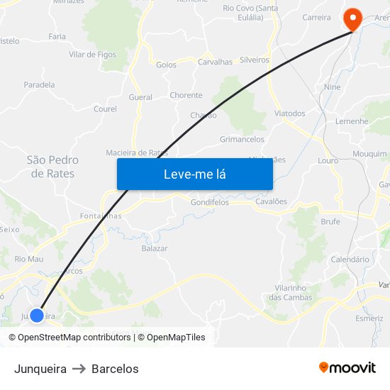 Junqueira to Barcelos map