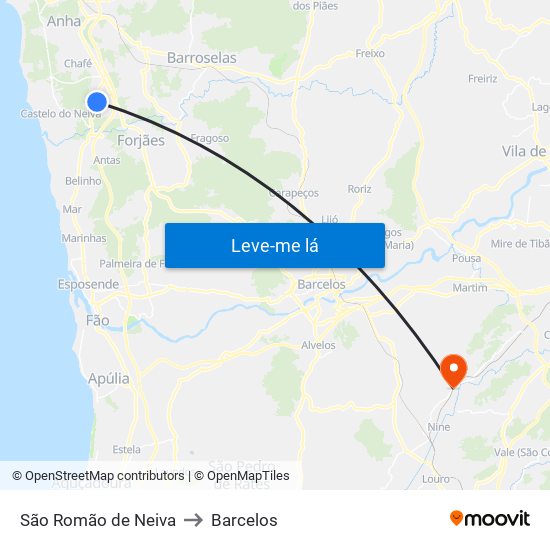 São Romão de Neiva to Barcelos map