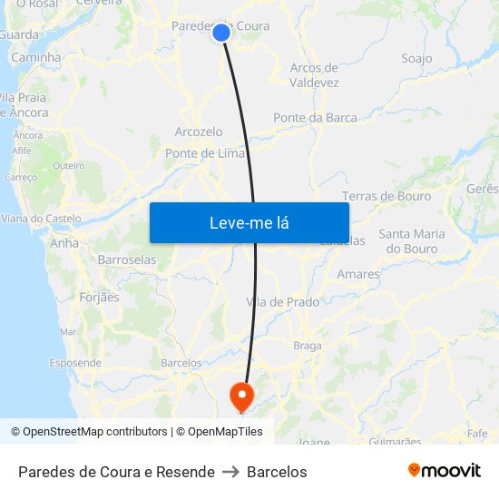 Paredes de Coura e Resende to Barcelos map