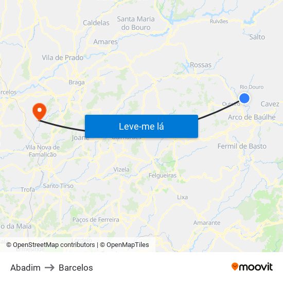 Abadim to Barcelos map