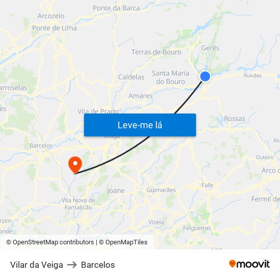 Vilar da Veiga to Barcelos map