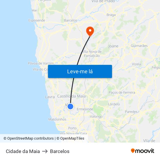 Cidade da Maia to Barcelos map