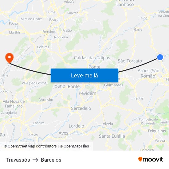 Travassós to Barcelos map