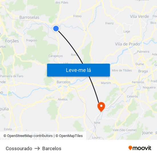 Cossourado to Barcelos map