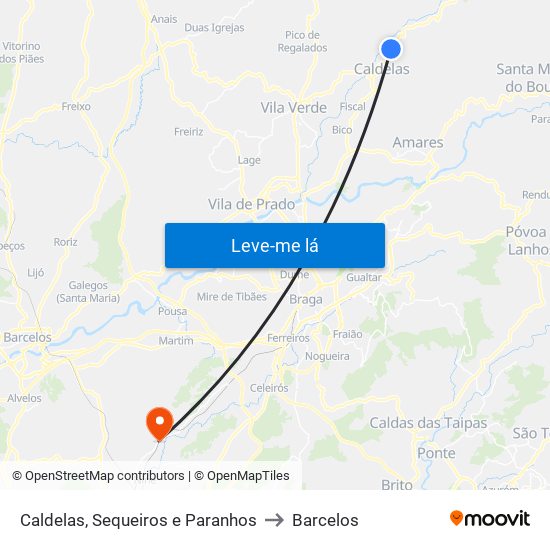 Caldelas, Sequeiros e Paranhos to Barcelos map