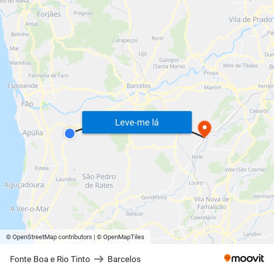 Fonte Boa e Rio Tinto to Barcelos map