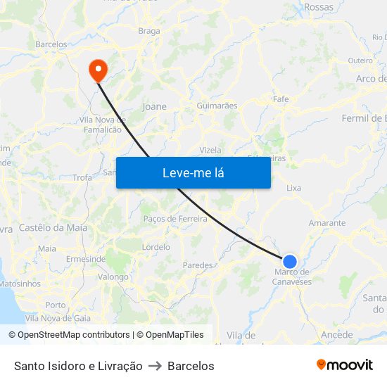 Santo Isidoro e Livração to Barcelos map