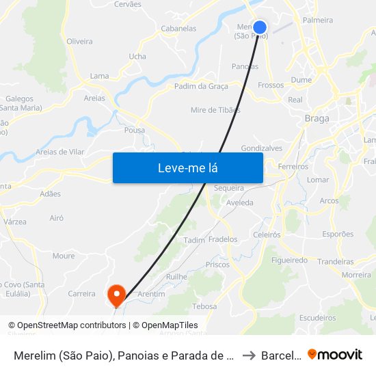 Merelim (São Paio), Panoias e Parada de Tibães to Barcelos map