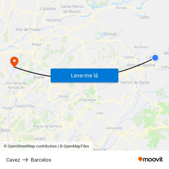 Cavez to Barcelos map
