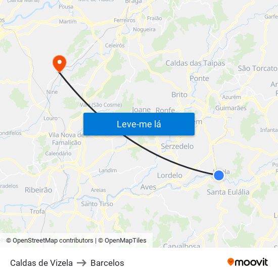 Caldas de Vizela to Barcelos map