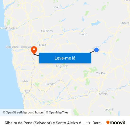 Ribeira de Pena (Salvador) e Santo Aleixo de Além-Tâmega to Barcelos map
