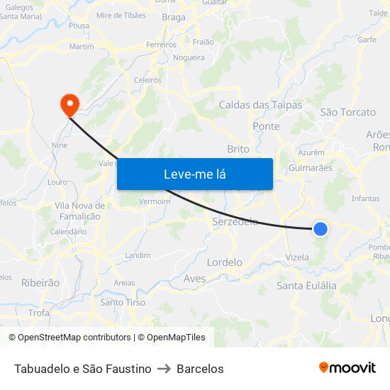 Tabuadelo e São Faustino to Barcelos map