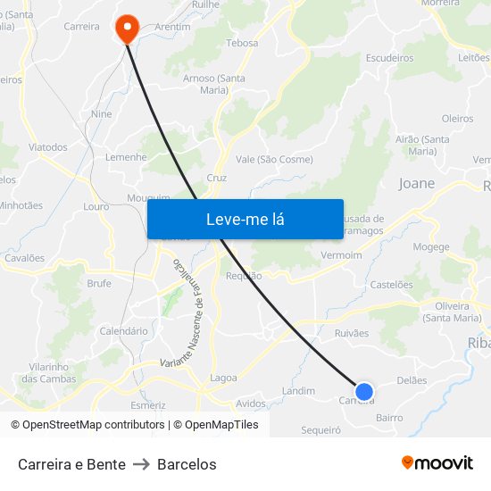 Carreira e Bente to Barcelos map