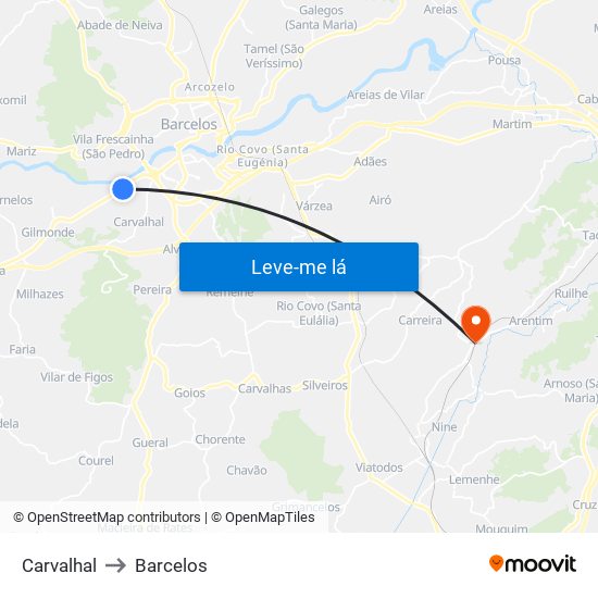 Carvalhal to Barcelos map