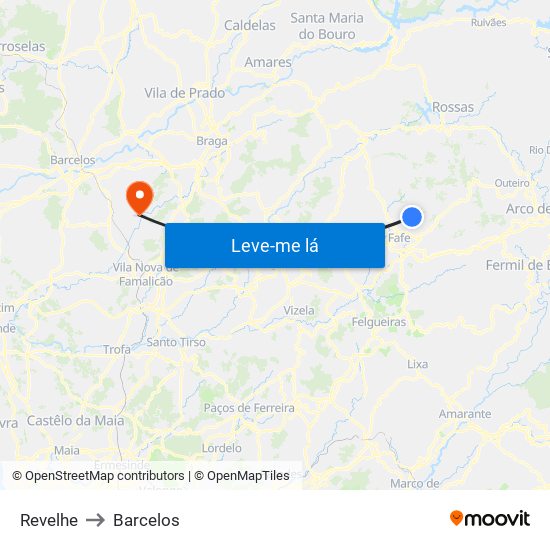 Revelhe to Barcelos map