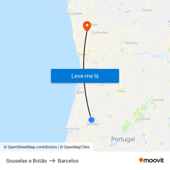 Souselas e Botão to Barcelos map