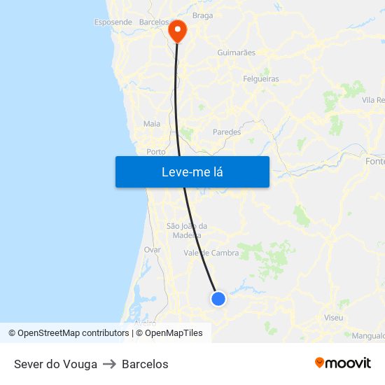 Sever do Vouga to Barcelos map