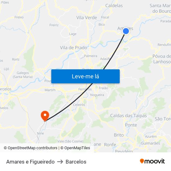 Amares e Figueiredo to Barcelos map