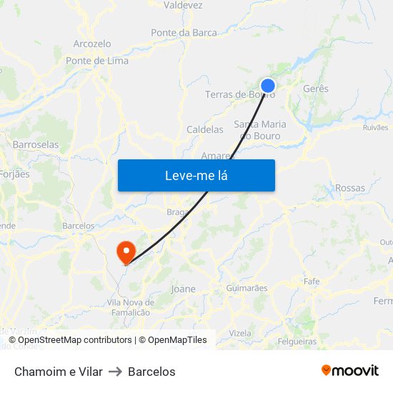 Chamoim e Vilar to Barcelos map