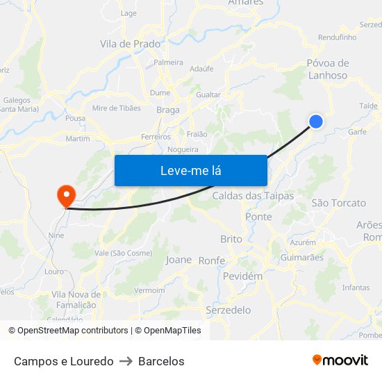 Campos e Louredo to Barcelos map