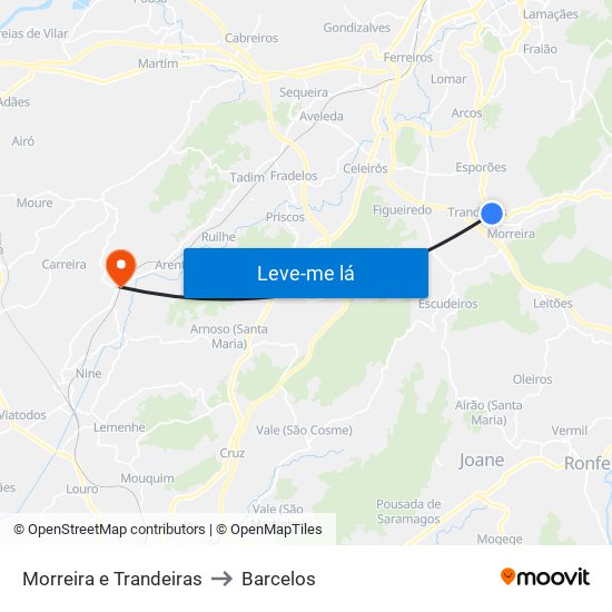 Morreira e Trandeiras to Barcelos map