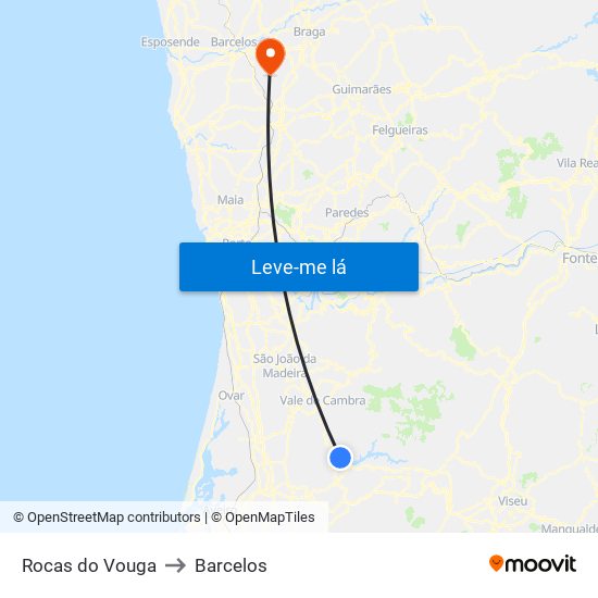 Rocas do Vouga to Barcelos map